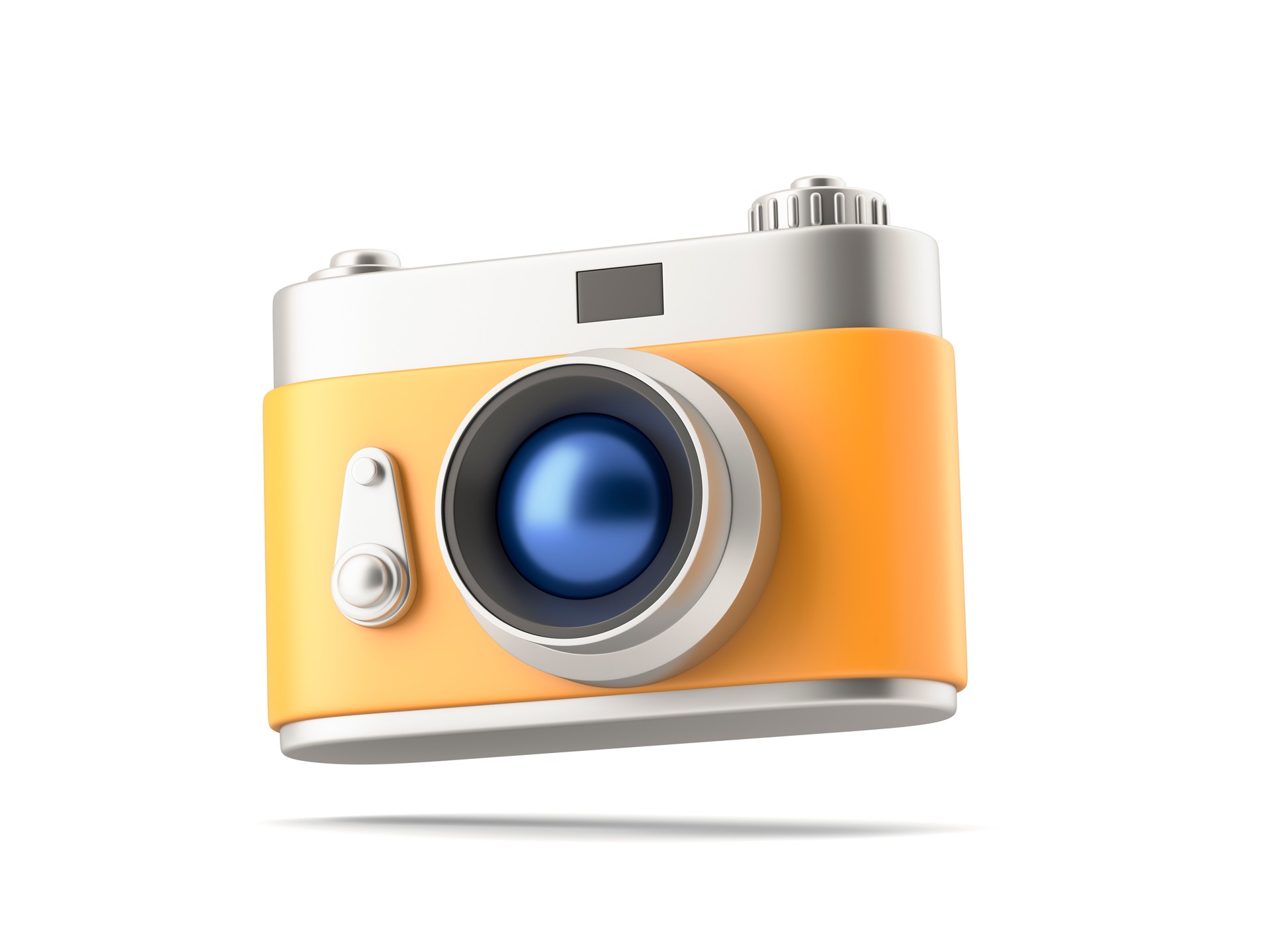 Yellow retro camera on white background